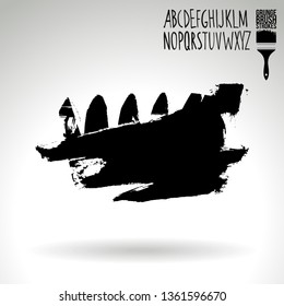 Black brush stroke and handwritten alphabet. Grunge vector abstract hand - painted element. Underline and border design.