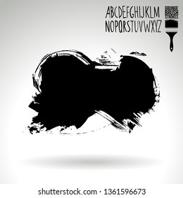 Black brush stroke and handwritten alphabet. Grunge vector abstract hand - painted element. Underline and border design.