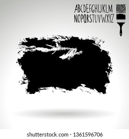Black brush stroke and handwritten alphabet. Grunge vector abstract hand - painted element. Underline and border design.
