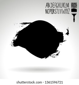 Black brush stroke and handwritten alphabet. Grunge vector abstract hand - painted element. Underline and border design.