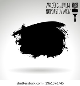 Black brush stroke and handwritten alphabet. Grunge vector abstract hand - painted element. Underline and border design.