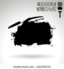 Black brush stroke and handwritten alphabet. Grunge vector abstract hand - painted element. Underline and border design.