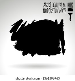 Black brush stroke and handwritten alphabet. Grunge vector abstract hand - painted element. Underline and border design.