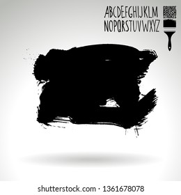 Black brush stroke and handwritten alphabet. Grunge vector abstract hand - painted element. Underline and border design.
