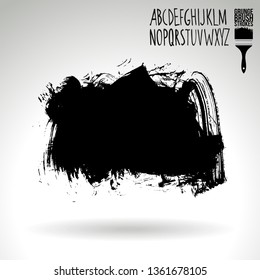 Black brush stroke and handwritten alphabet. Grunge vector abstract hand - painted element. Underline and border design.