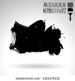 Black brush stroke and handwritten alphabet. Grunge vector abstract hand - painted element. Underline and border design.