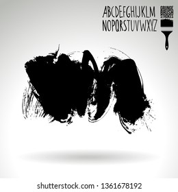 Black brush stroke and handwritten alphabet. Grunge vector abstract hand - painted element. Underline and border design.
