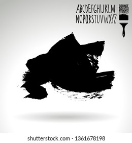 Black brush stroke and handwritten alphabet. Grunge vector abstract hand - painted element. Underline and border design.