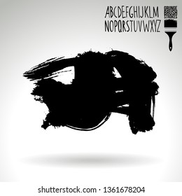 Black brush stroke and handwritten alphabet. Grunge vector abstract hand - painted element. Underline and border design.