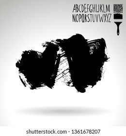 Black brush stroke and handwritten alphabet. Grunge vector abstract hand - painted element. Underline and border design.