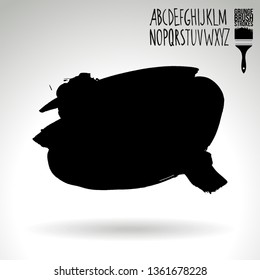 Black brush stroke and handwritten alphabet. Grunge vector abstract hand - painted element. Underline and border design.