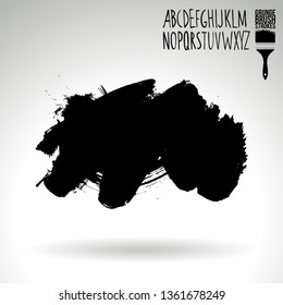 Black brush stroke and handwritten alphabet. Grunge vector abstract hand - painted element. Underline and border design.