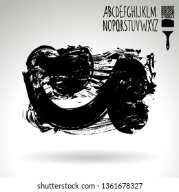 Black brush stroke and handwritten alphabet. Grunge vector abstract hand - painted element. Underline and border design.