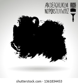 Black brush stroke and handwritten alphabet. Grunge vector abstract hand - painted element. Underline and border design.