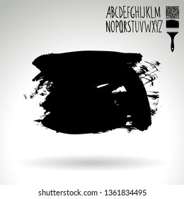 Black brush stroke and handwritten alphabet. Grunge vector abstract hand - painted element. Underline and border design.