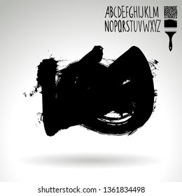 Black brush stroke and handwritten alphabet. Grunge vector abstract hand - painted element. Underline and border design.