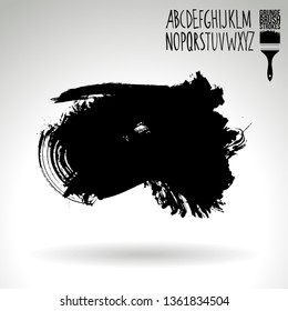 Black brush stroke and handwritten alphabet. Grunge vector abstract hand - painted element. Underline and border design.