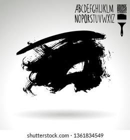 Black brush stroke and handwritten alphabet. Grunge vector abstract hand - painted element. Underline and border design.