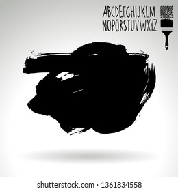 Black brush stroke and handwritten alphabet. Grunge vector abstract hand - painted element. Underline and border design.
