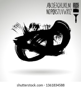 Black brush stroke and handwritten alphabet. Grunge vector abstract hand - painted element. Underline and border design.