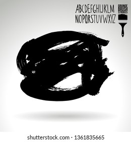 Black brush stroke and handwritten alphabet. Grunge vector abstract hand - painted element. Underline and border design.