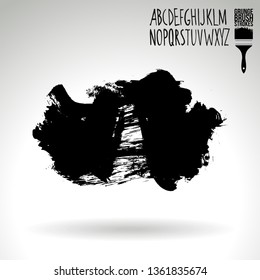 Black brush stroke and handwritten alphabet. Grunge vector abstract hand - painted element. Underline and border design.