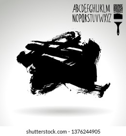 Black brush stroke and handwritten alphabet. Grunge vector abstract hand - painted element. Underline and border design.