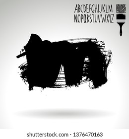 Black brush stroke and handwritten alphabet. Grunge vector abstract hand - painted element. Underline and border design.
