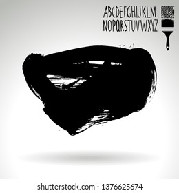 Black brush stroke and handwritten alphabet. Grunge vector abstract hand - painted element. Underline and border design.