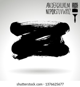 Black brush stroke and handwritten alphabet. Grunge vector abstract hand - painted element. Underline and border design.