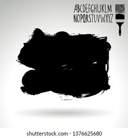 Black brush stroke and handwritten alphabet. Grunge vector abstract hand - painted element. Underline and border design.