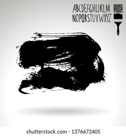 Black brush stroke and handwritten alphabet. Grunge vector abstract hand - painted element. Underline and border design.