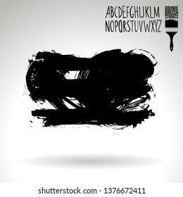 Black brush stroke and handwritten alphabet. Grunge vector abstract hand - painted element. Underline and border design.