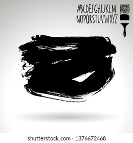 Black brush stroke and handwritten alphabet. Grunge vector abstract hand - painted element. Underline and border design.
