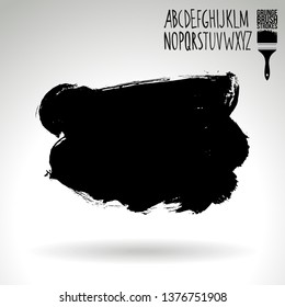 Black brush stroke and handwritten alphabet. Grunge vector abstract hand - painted element. Underline and border design.