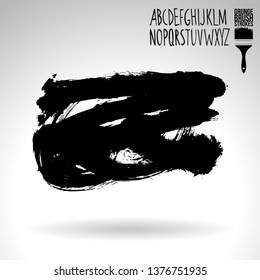 Black brush stroke and handwritten alphabet. Grunge vector abstract hand - painted element. Underline and border design.