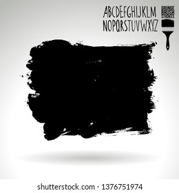 Black brush stroke and handwritten alphabet. Grunge vector abstract hand - painted element. Underline and border design.