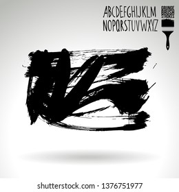Black brush stroke and handwritten alphabet. Grunge vector abstract hand - painted element. Underline and border design.