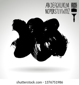 Black brush stroke and handwritten alphabet. Grunge vector abstract hand - painted element. Underline and border design.
