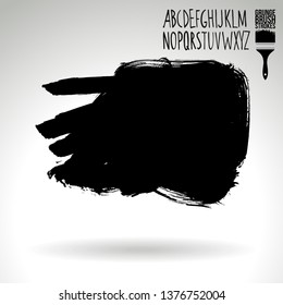 Black brush stroke and handwritten alphabet. Grunge vector abstract hand - painted element. Underline and border design.