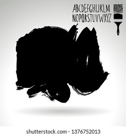 Black brush stroke and handwritten alphabet. Grunge vector abstract hand - painted element. Underline and border design.