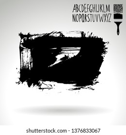 Black brush stroke and handwritten alphabet. Grunge vector abstract hand - painted element. Underline and border design.