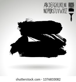 Black brush stroke and handwritten alphabet. Grunge vector abstract hand - painted element. Underline and border design.