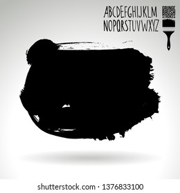 Black brush stroke and handwritten alphabet. Grunge vector abstract hand - painted element. Underline and border design.