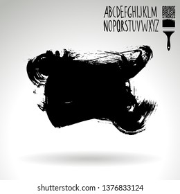Black brush stroke and handwritten alphabet. Grunge vector abstract hand - painted element. Underline and border design.