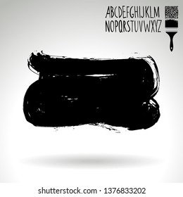 Black brush stroke and handwritten alphabet. Grunge vector abstract hand - painted element. Underline and border design.