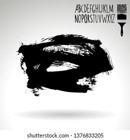 Black brush stroke and handwritten alphabet. Grunge vector abstract hand - painted element. Underline and border design.