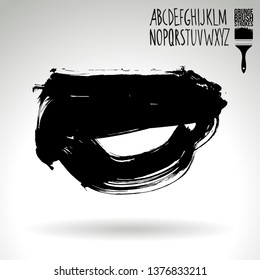 Black brush stroke and handwritten alphabet. Grunge vector abstract hand - painted element. Underline and border design.