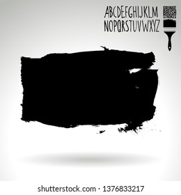 Black brush stroke and handwritten alphabet. Grunge vector abstract hand - painted element. Underline and border design.