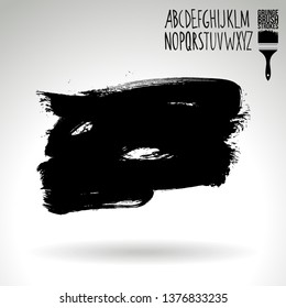 Black brush stroke and handwritten alphabet. Grunge vector abstract hand - painted element. Underline and border design.